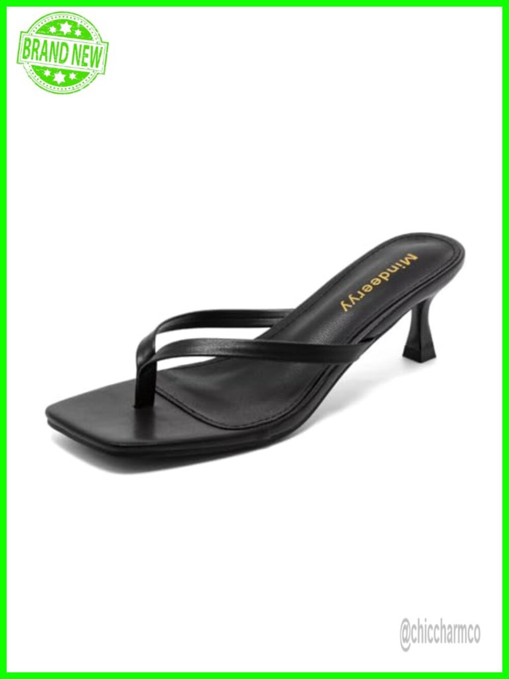 Faux Leather Square Toe Kitten Heel Flip Flop Sandals